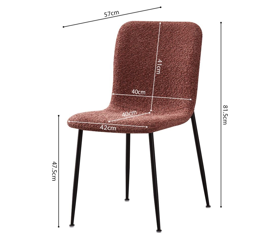 Lot de 2 chaises modernes tissu bouclé rose et pieds métal ASTRID