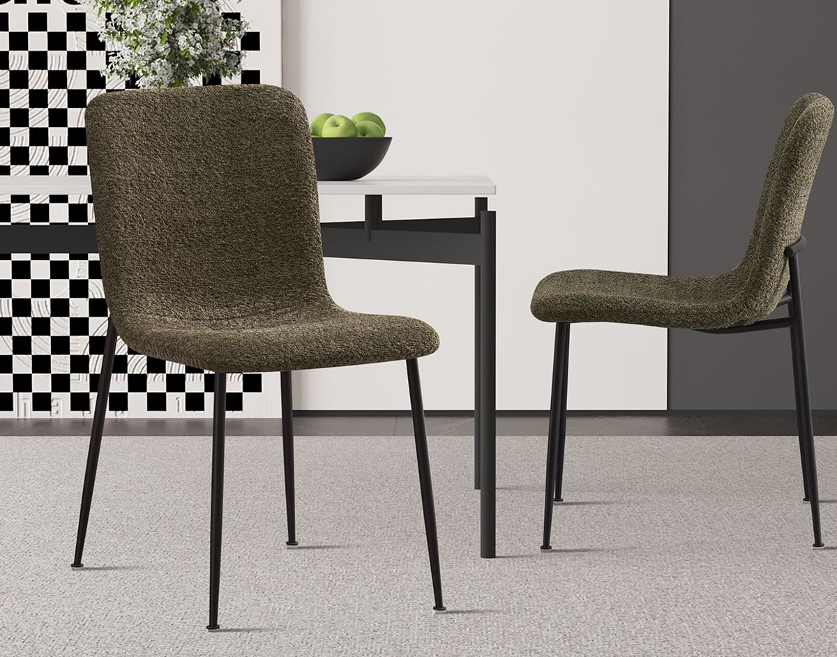 Lot de 2 chaises modernes tissu bouclé vert ASTRID