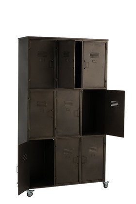 Armoire industrielle en métal anthracite sur roulettes 9 casiers JOEY