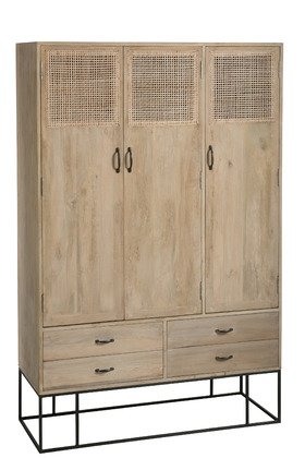 Armoire scandinave bois clair et cannage rotin 3 portes GÜSS