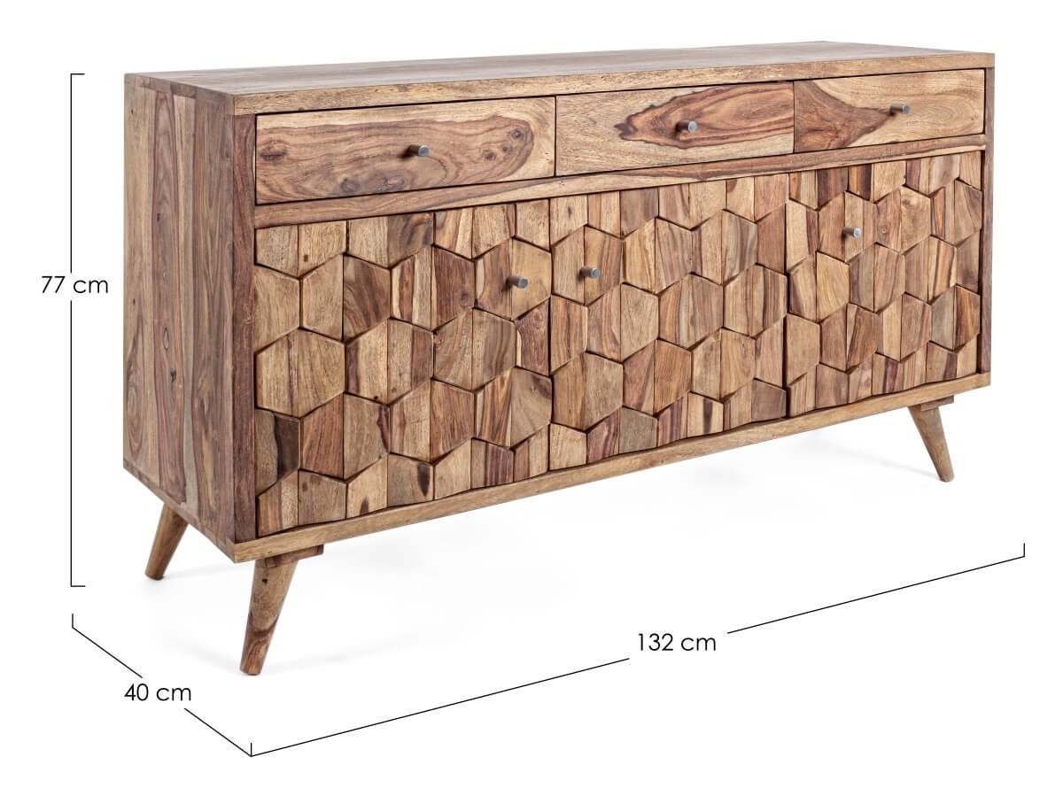 Bahut en bois massif motifs mosaïque style scandinave OSLO