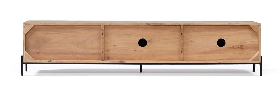 Banc TV bas scandinave bois massif portes coulissantes 180cm NICK