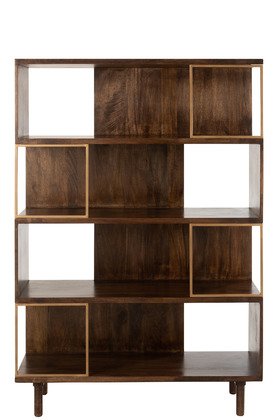 Bibliothéque moderne en bois massif manguier brun et or VEGAS