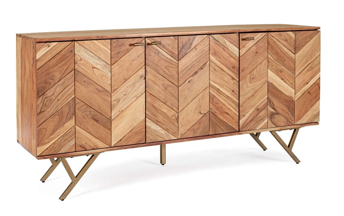 Buffet en acacia massif marqueterie moderne 160cm AXEL