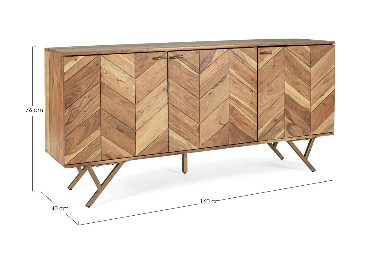 Buffet en acacia massif marqueterie moderne 160cm AXEL