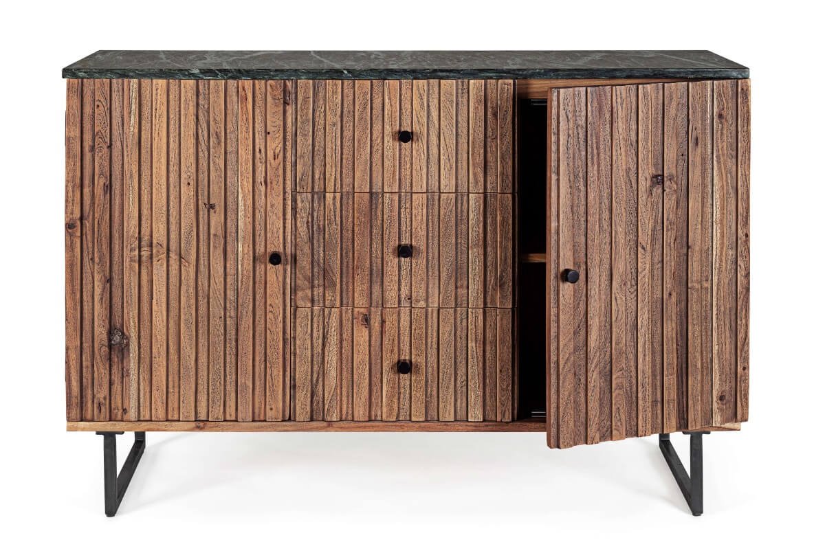 Buffet en bois massif d'acacia 120cm avec plateau en marbre JEAN