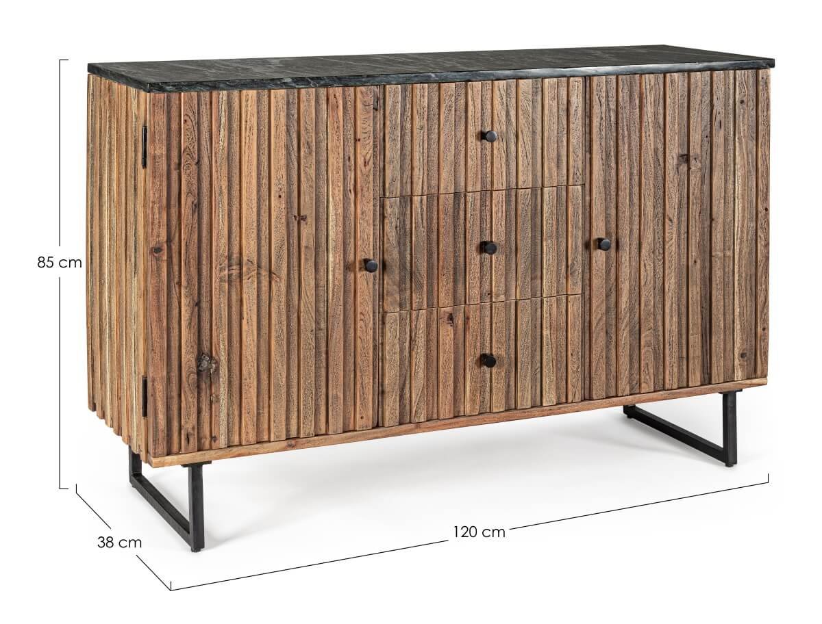 Buffet en bois massif d'acacia 120cm avec plateau en marbre JEAN