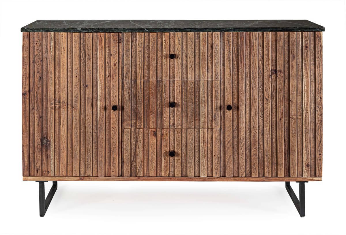 Buffet en bois massif d'acacia 120cm avec plateau en marbre JEAN