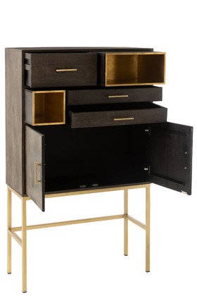 Buffet haut bois manguier moderne piétement métal or JANYS
