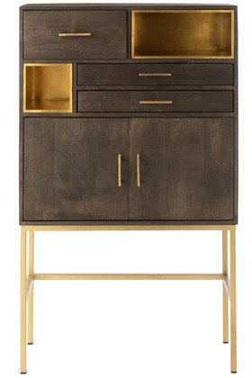Buffet haut bois manguier moderne piétement métal or JANYS