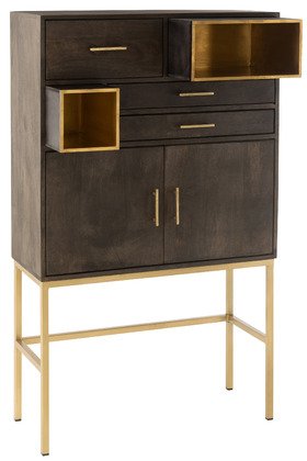 Buffet haut bois manguier moderne piétement métal or JANYS