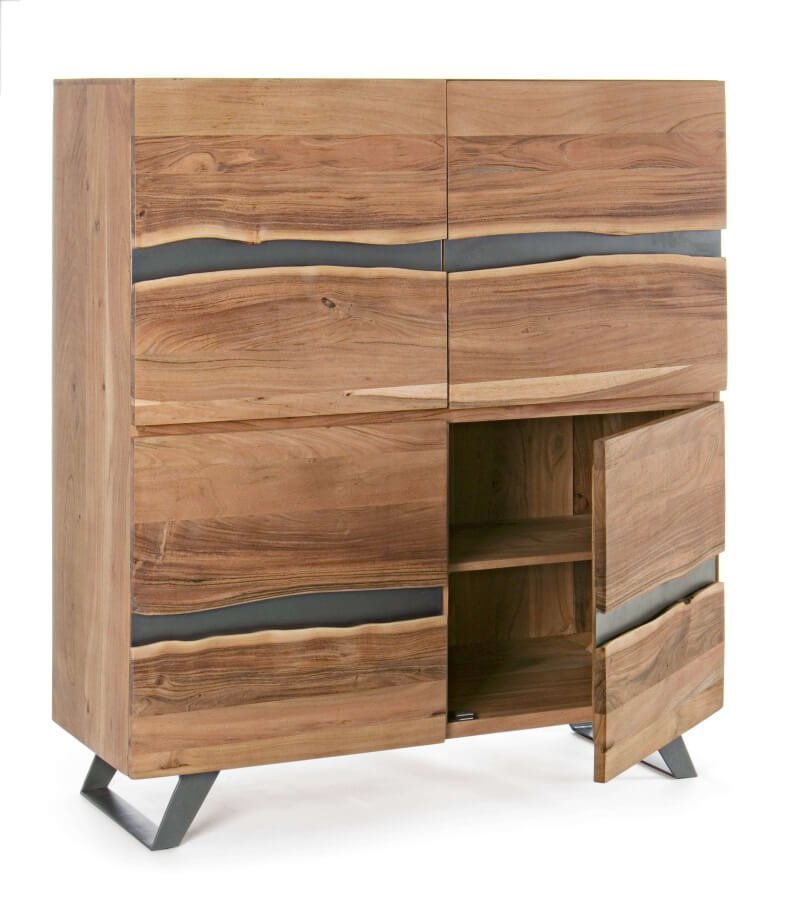 Buffet haut en bois massif d'acacia 4 portes moderne YVAN