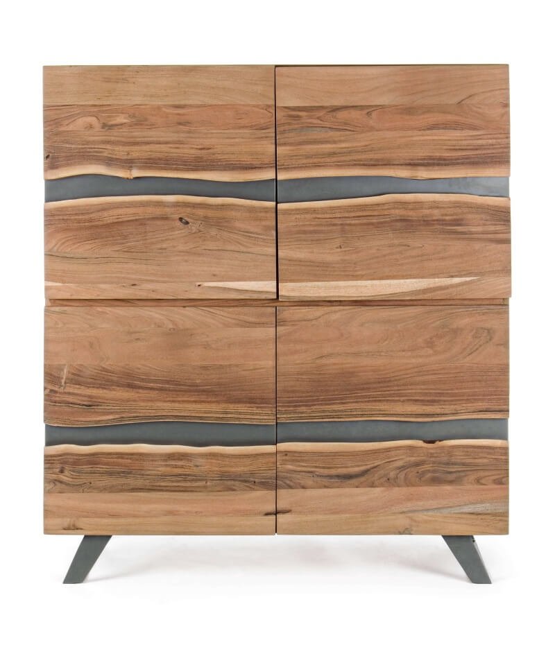 Buffet haut en bois massif d'acacia 4 portes moderne YVAN