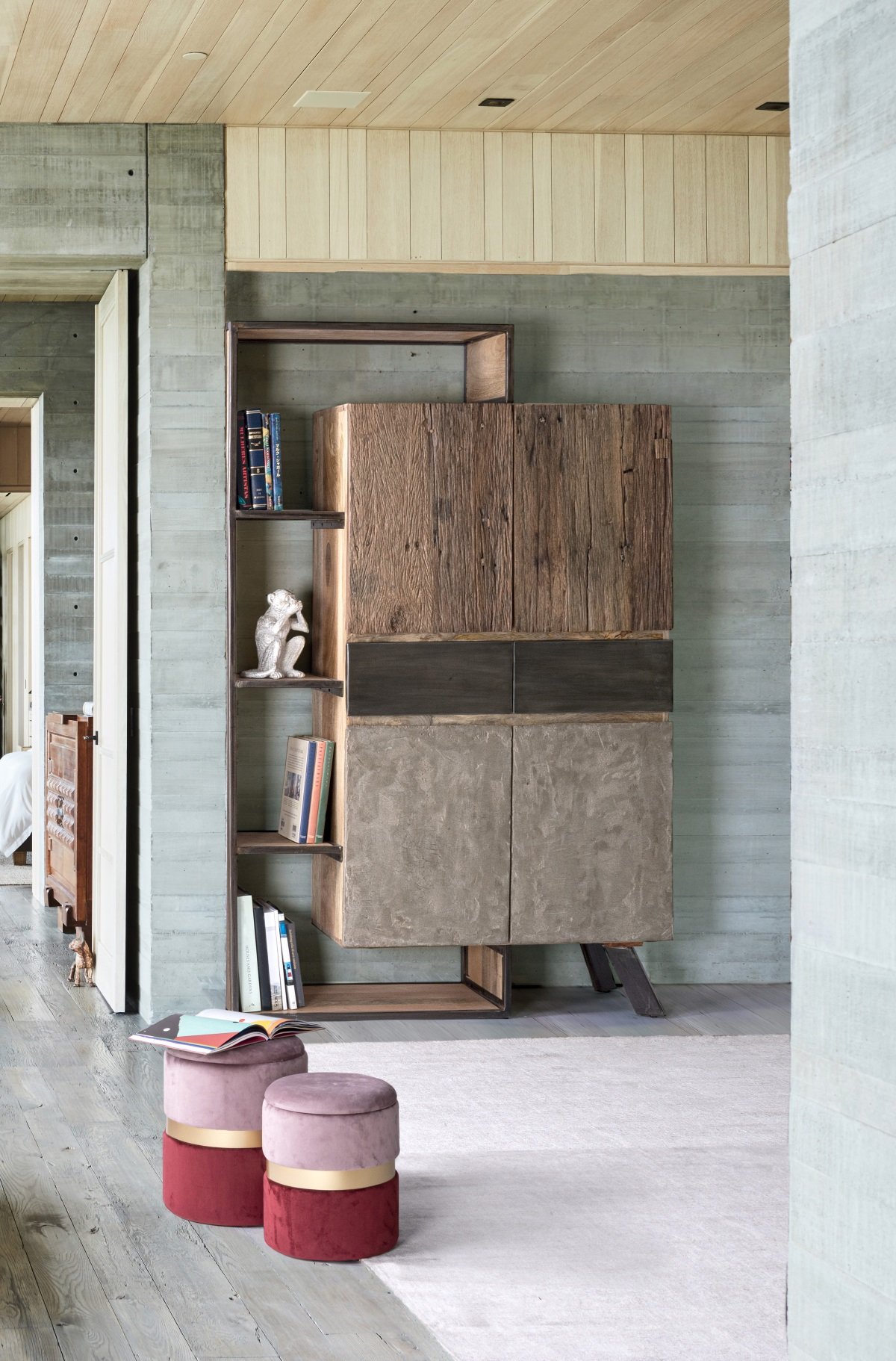 Buffet haut moderne bois métal béton BRADFORD
