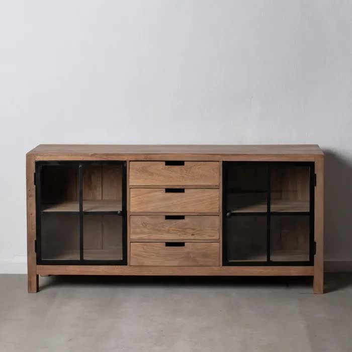 Buffet industriel bois et métal 2 portes vitrées GORDON