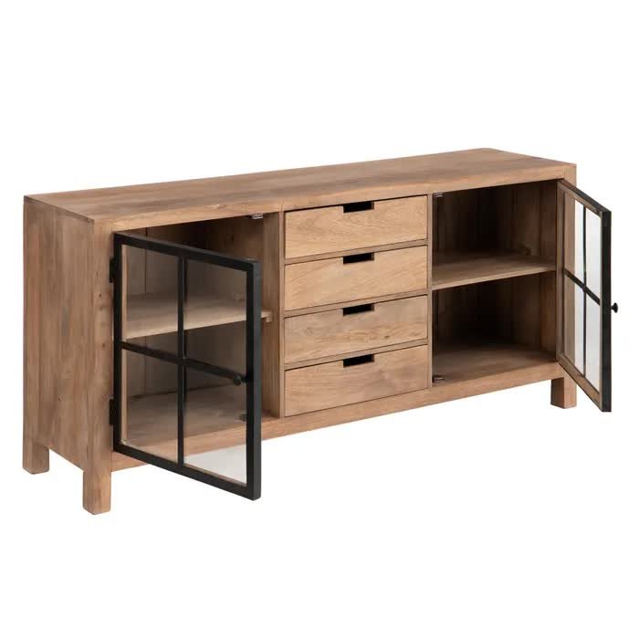 Buffet industriel bois et métal 2 portes vitrées GORDON