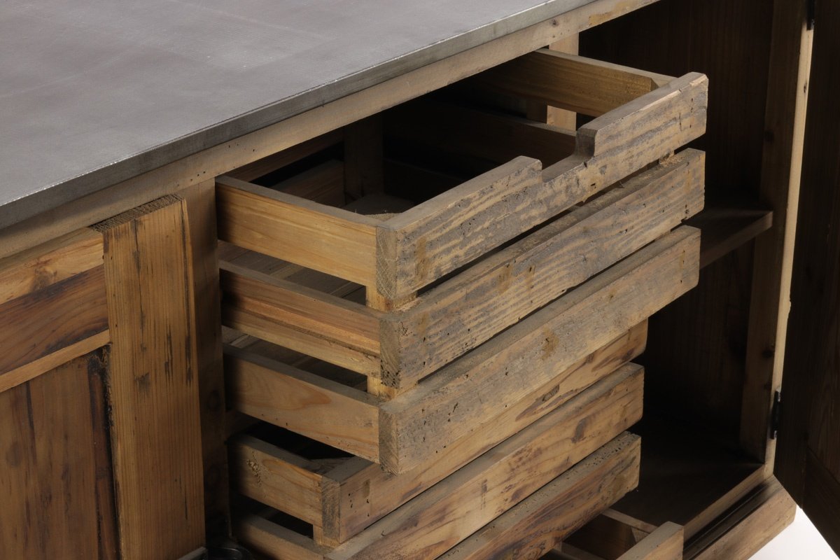 Buffet industriel style frigo bois et zinc 160cm KANSAS
