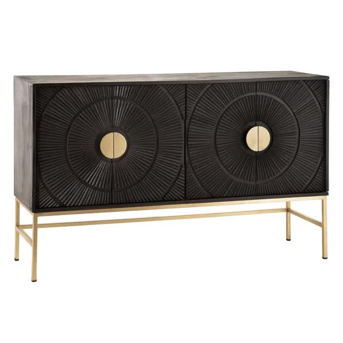 Buffet moderne bois massif noir et or 150cm RITCH