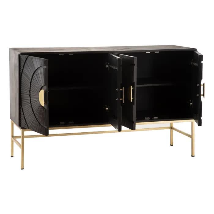 Buffet moderne bois massif noir et or 150cm RITCH