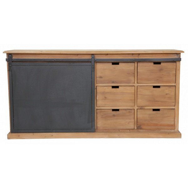 Buffet industriel porte coulissante bois massif et métal 180cm SANTY