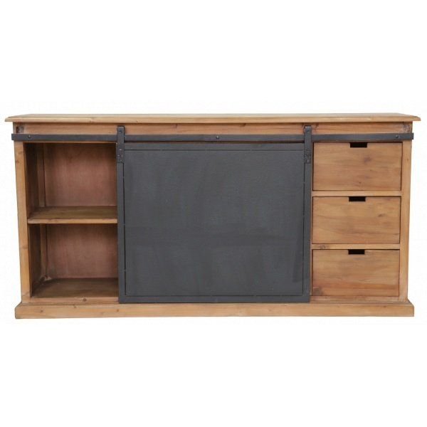 Buffet industriel porte coulissante bois massif et métal 180cm SANTY