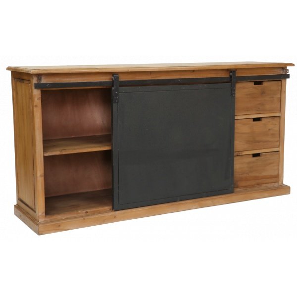 Buffet industriel porte coulissante bois massif et métal 180cm SANTY