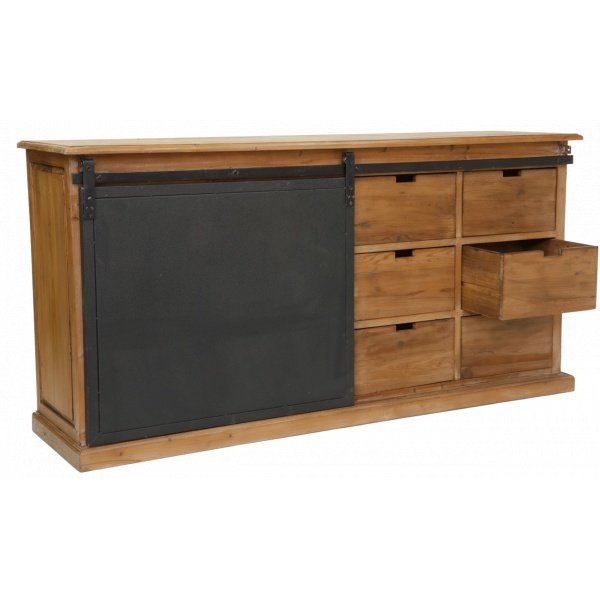 Buffet industriel porte coulissante bois massif et métal 180cm SANTY