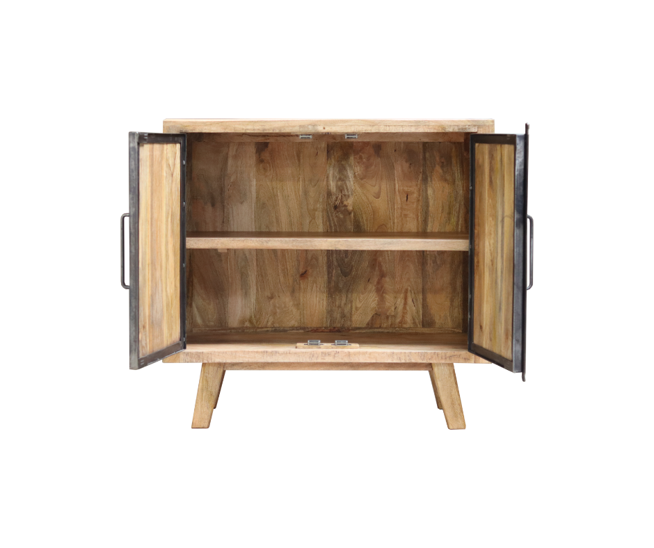 Petit buffet industriel bois massif 2 portes 95cm MEERA