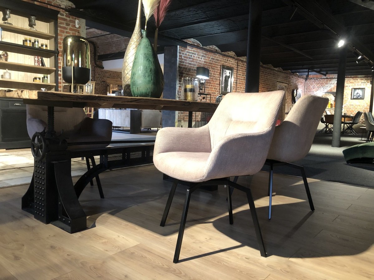 Chaise fauteuil pivotante velours côtelé beige MELINE