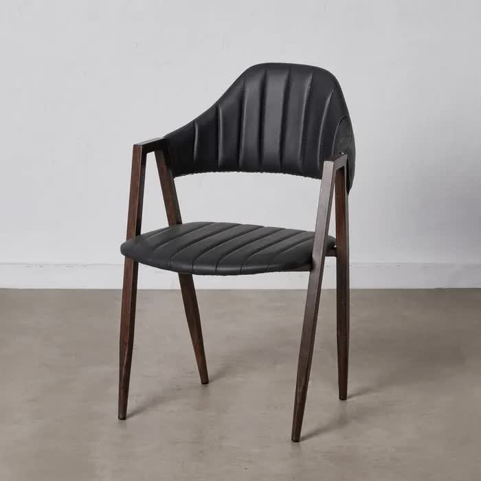 Chaise design simili cuir noir et métal (lot de 2) LINA