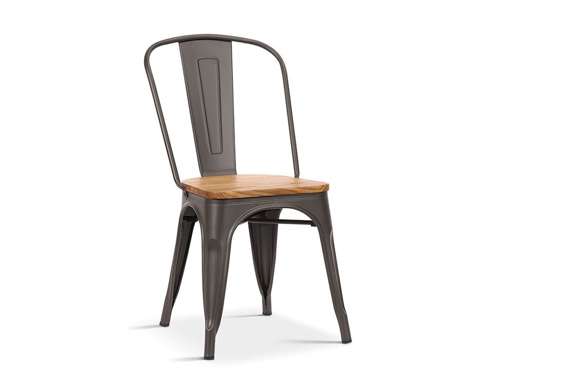 Lot de 4 chaises en metal industrielle avec assise en bois clair RETRO