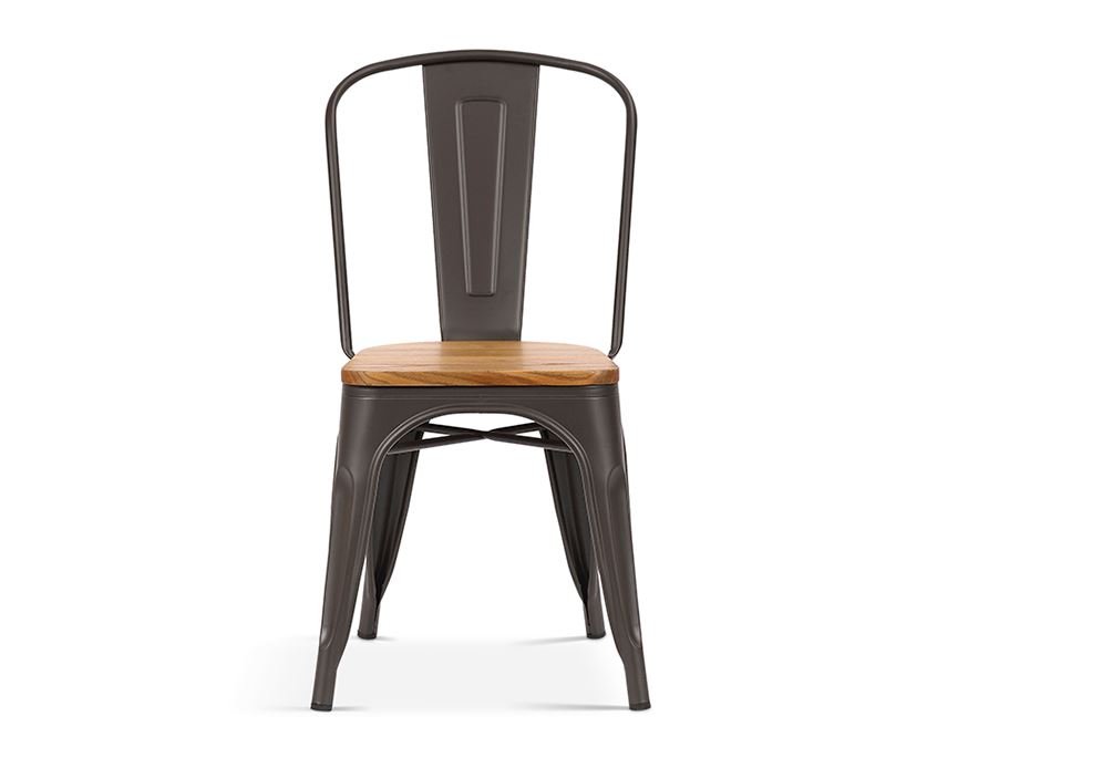 Lot de 4 chaises en metal industrielle avec assise en bois clair RETRO