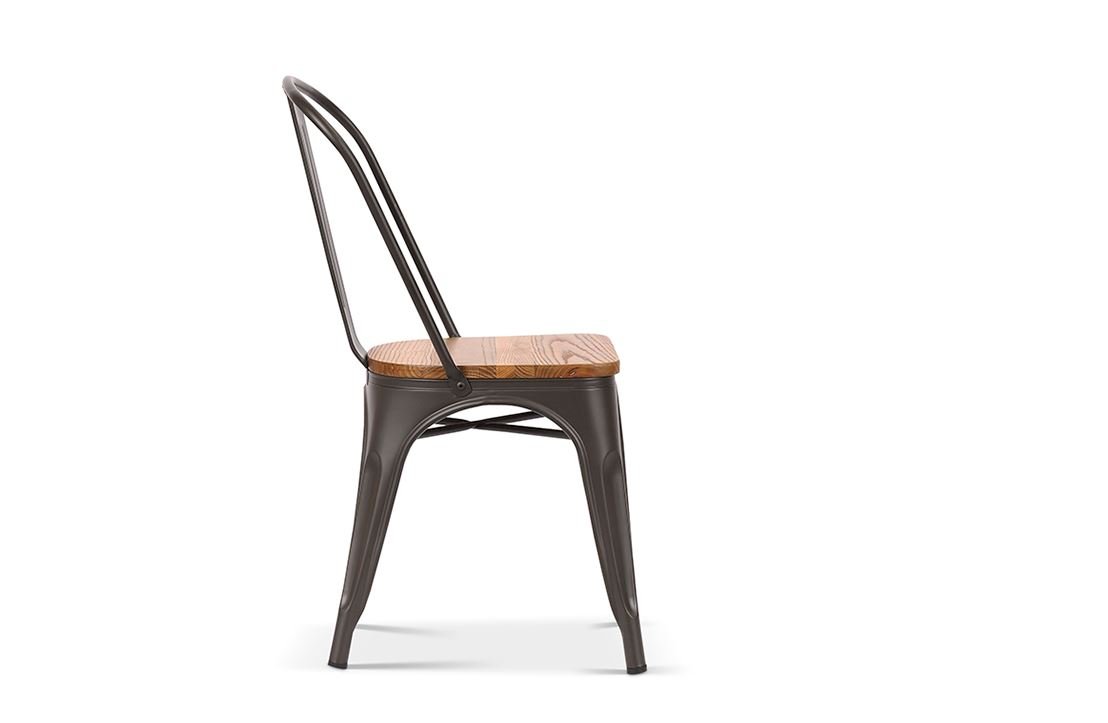 Lot de 4 chaises en metal industrielle avec assise en bois clair RETRO