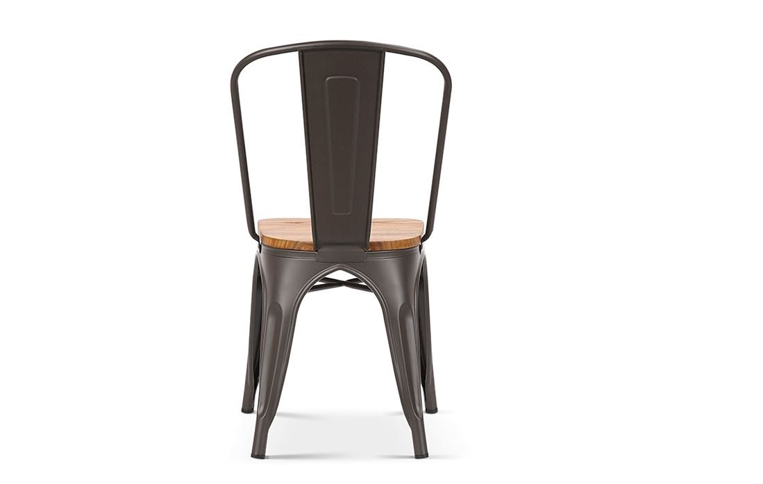 Lot de 4 chaises en metal industrielle avec assise en bois clair RETRO