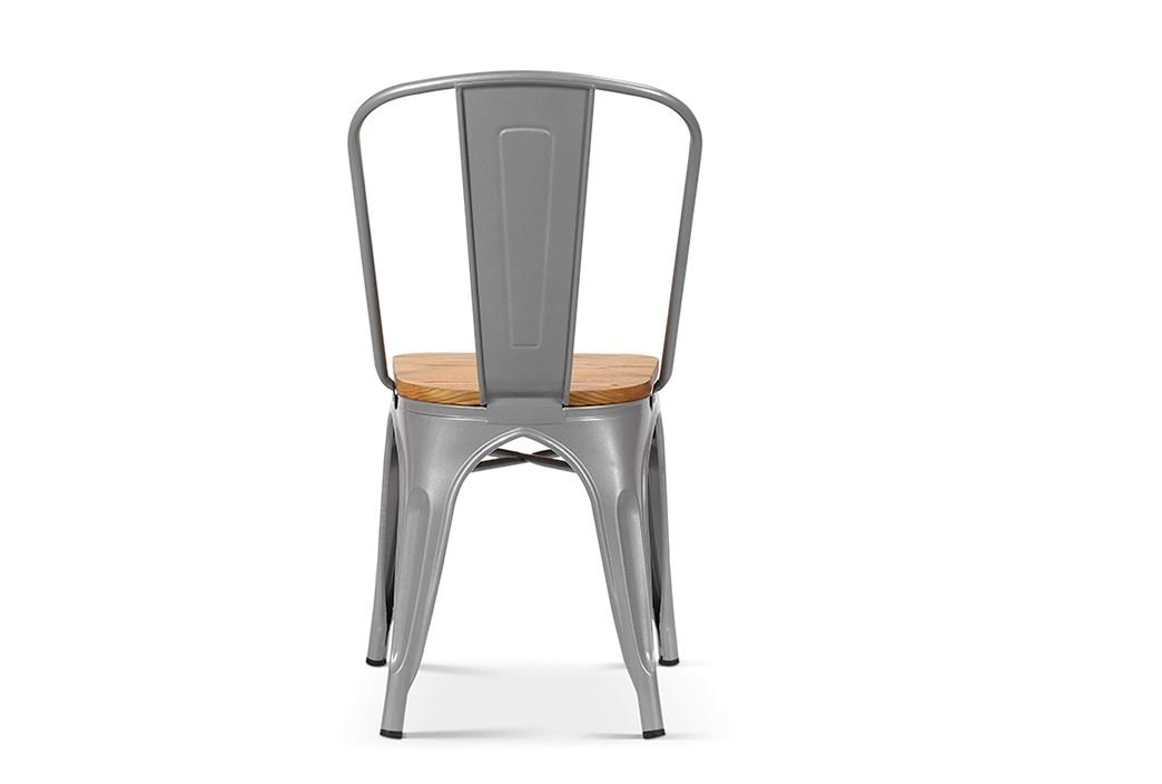 Lot de 4 chaises en acier gris clair et assise en bois clair RETRO
