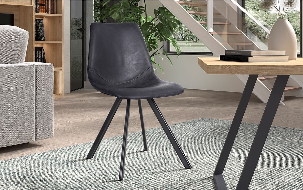 Lot de 2 chaises industrielles noires avec surpiqûres VINTAGE