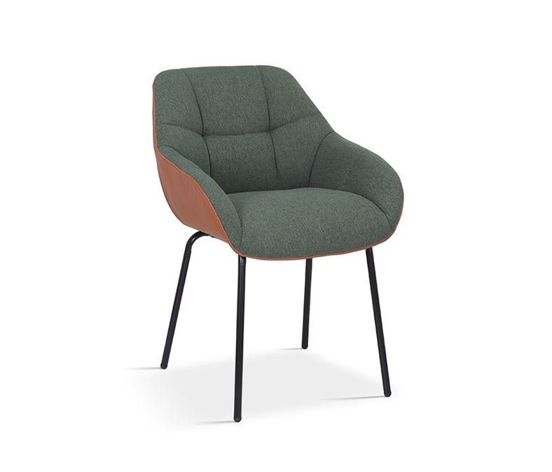 Lot de 2 chaises capitonnées bi-matières vert et camel EMMA