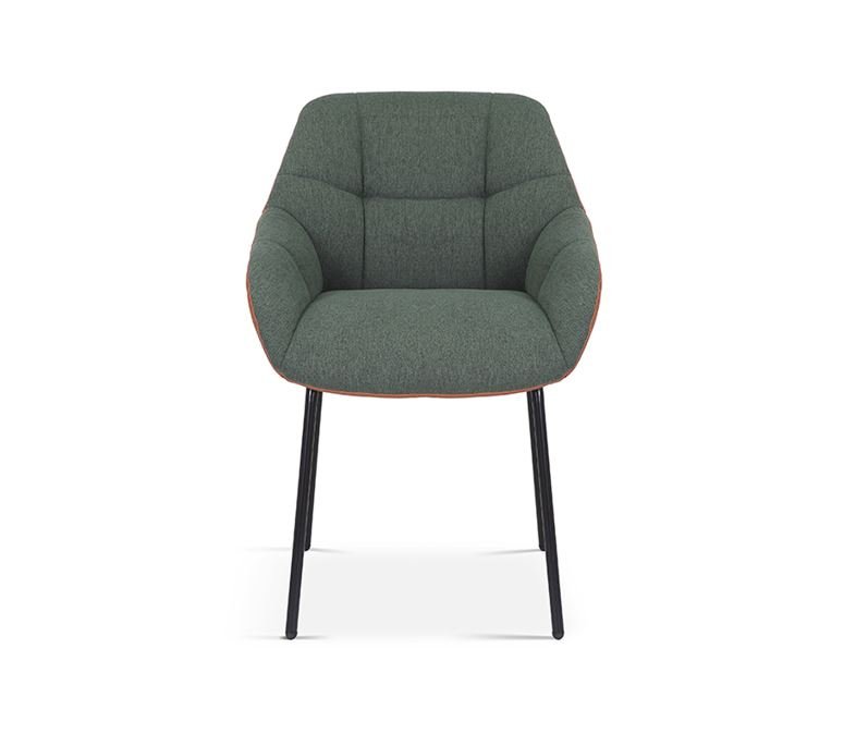 Lot de 2 chaises capitonnées bi-matières vert et camel EMMA