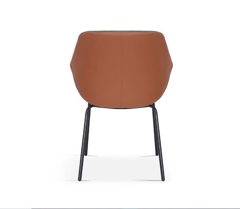 Lot de 2 chaises capitonnées bi-matières vert et camel EMMA
