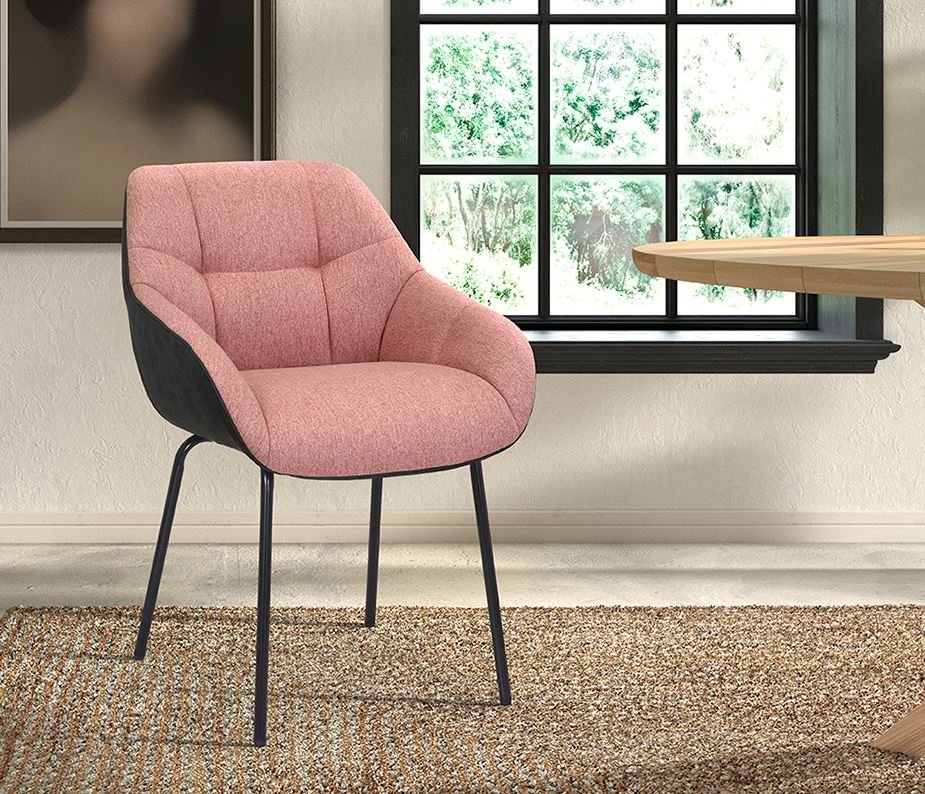 Lot de 2 chaises capitonnées bi-matières rose et anthracite EMMA