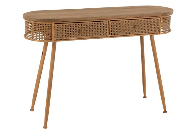 Console en cannage métal et bois moderne 120cm JOHN