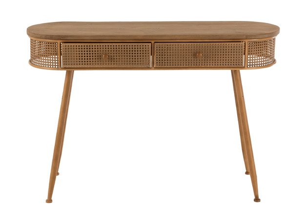 Console en cannage métal et bois moderne 120cm JOHN