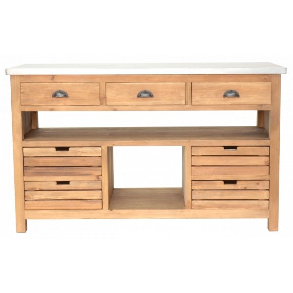 Console industrielle 140cm en bois massif et zinc 7 tiroirs KASE