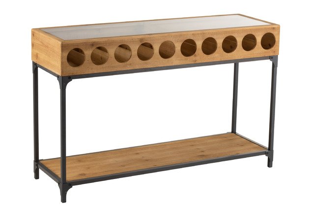 Console industrielle porte bouteilles en bois massif et métal WINE