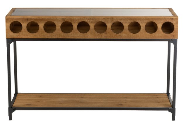 Console industrielle porte bouteilles en bois massif et métal WINE