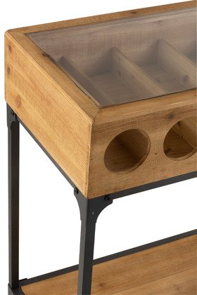 Console industrielle porte bouteilles en bois massif et métal WINE