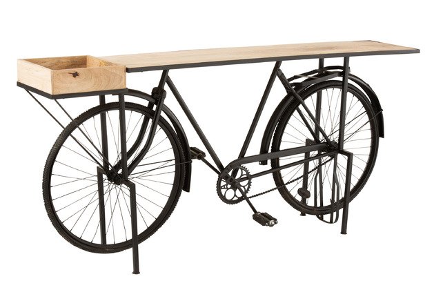 Console vélo industrielle en métal et bois manguier BIKE