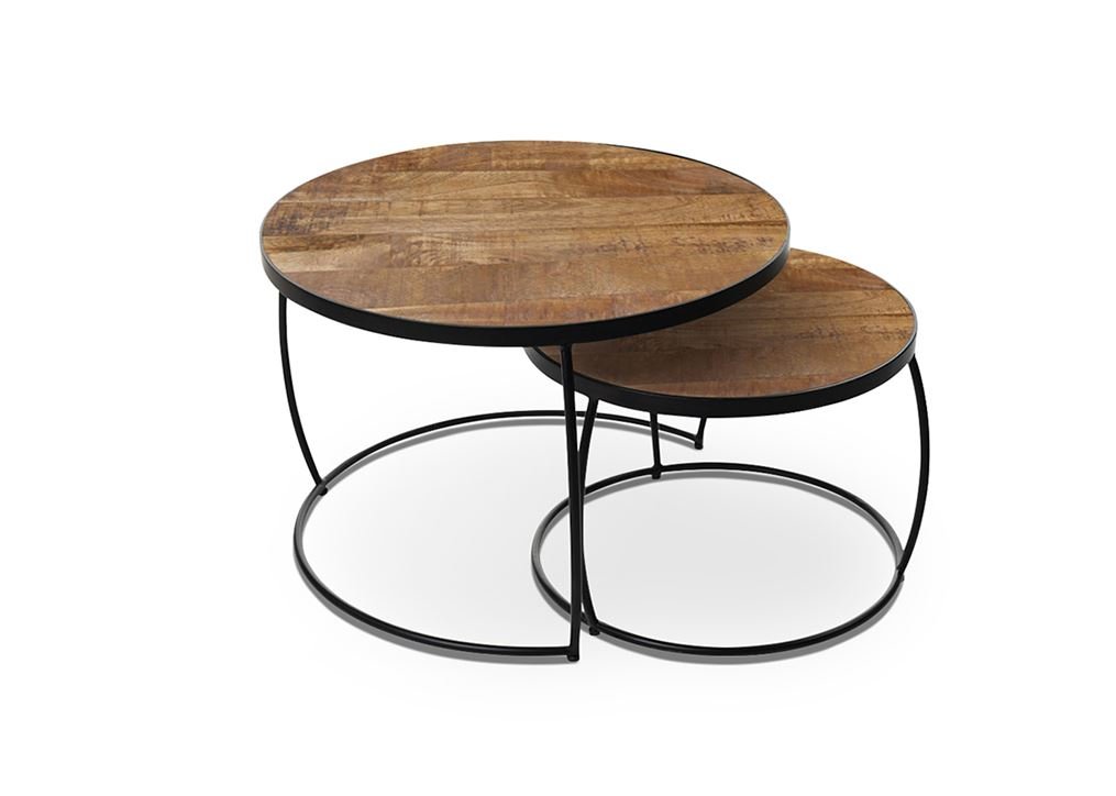 Table basse gigogne ronde moderne bois et métal CROFT