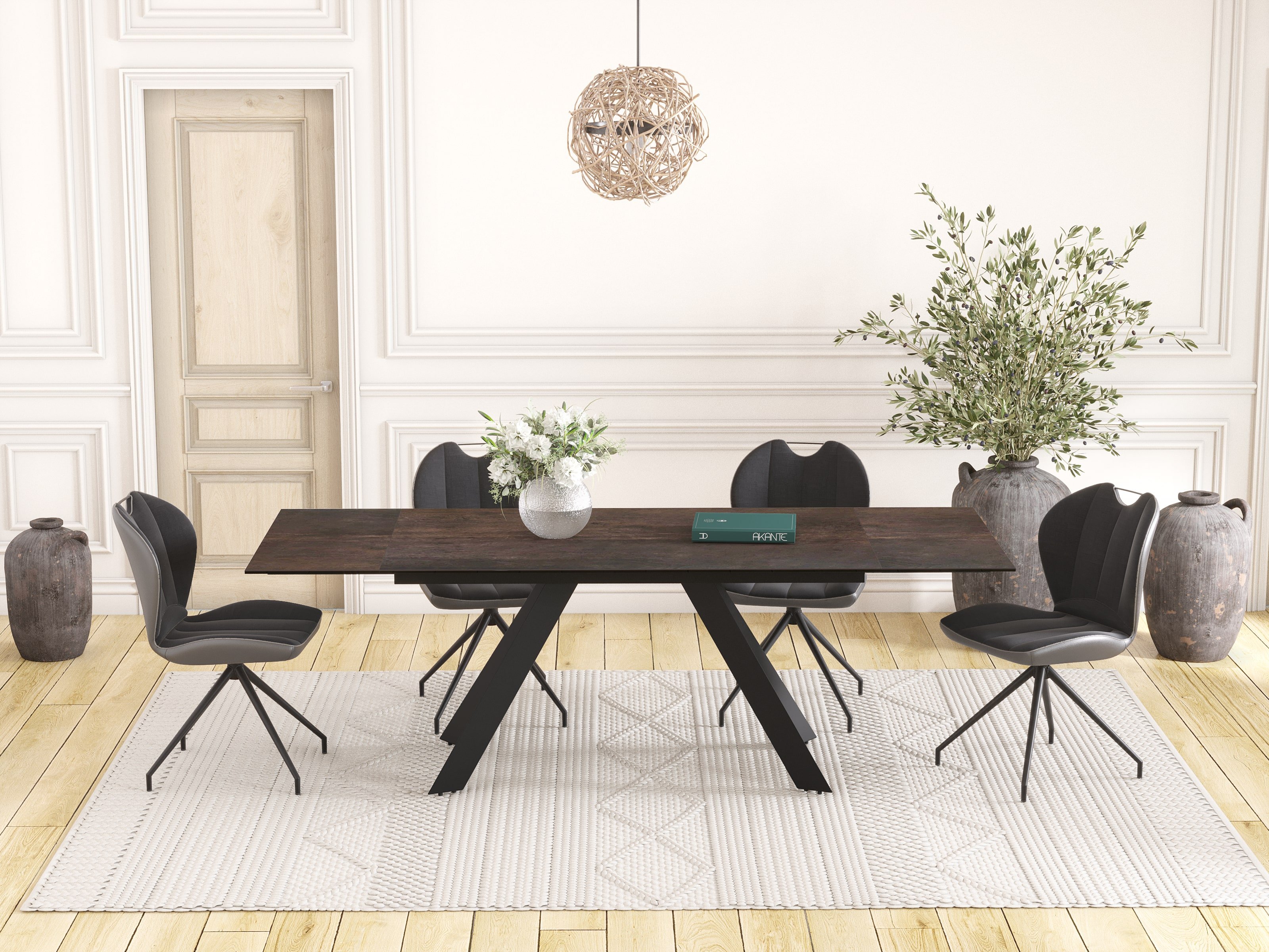 Table à manger céramique extensible effet acier rouillé ONTARIO
