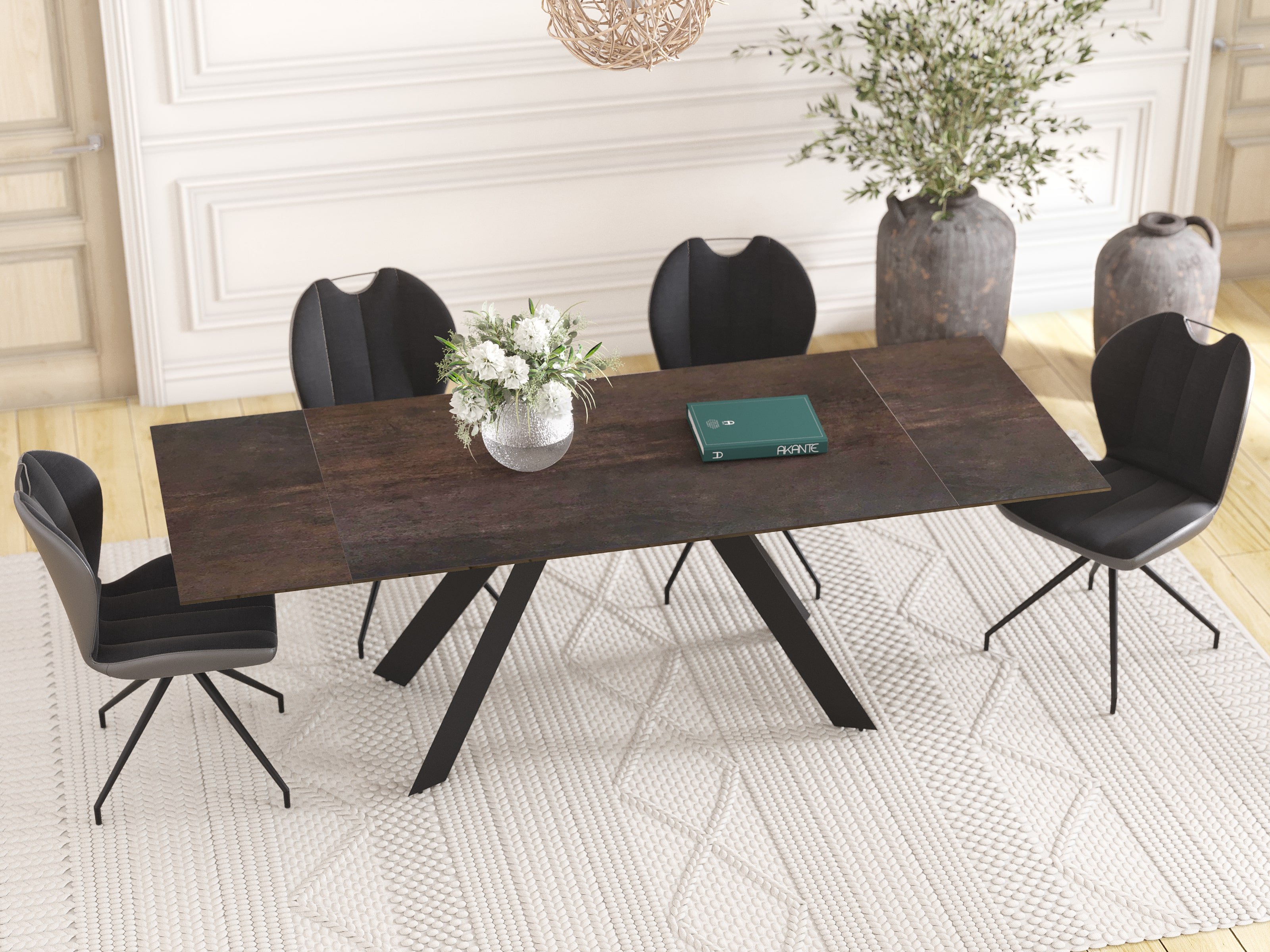 Table à manger céramique extensible effet acier rouillé ONTARIO